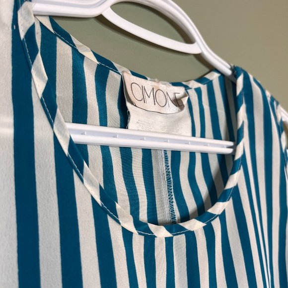 CIMONE Vintage Teal and White Stripe Blouse Loose fitting. Size Small - Picture 3 of 7